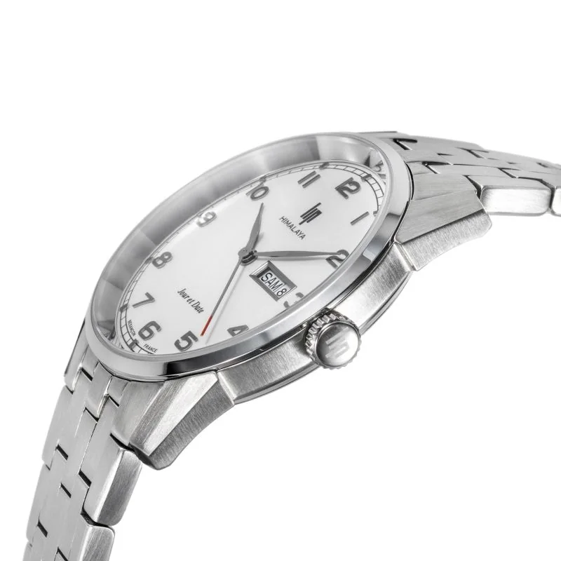MONTRE HIMALAYA 40 ACIER CADRAN VERT JOUR DATE CUIR BRUN