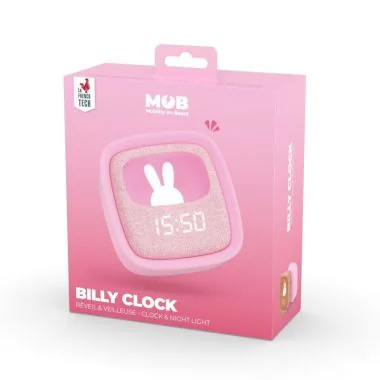 Face packaging Réveil Veilleuse Enfant - Mobility on Board - Billy Clock - Rose Chamallow