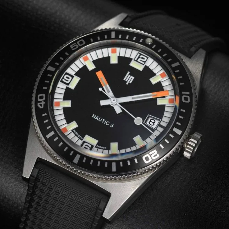 Cadran Montre LIP - Nautic 3 - Automatique 39mm - Caoutchouc Noir