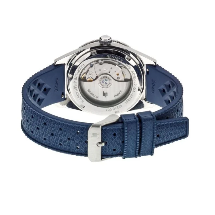 Dos Montre LIP - Nautic 3 - Automatique 39mm - Caoutchouc Bleu