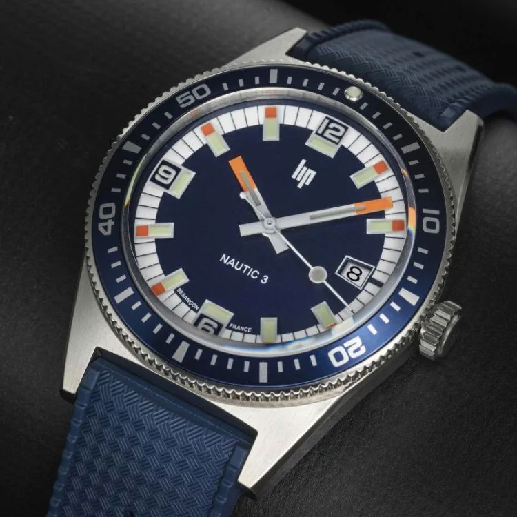 Cadran Montre LIP - Nautic 3 - Automatique 39mm - Caoutchouc Bleu