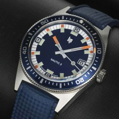 Cadran Montre LIP - Nautic 3 - Automatique 39mm - Caoutchouc Bleu