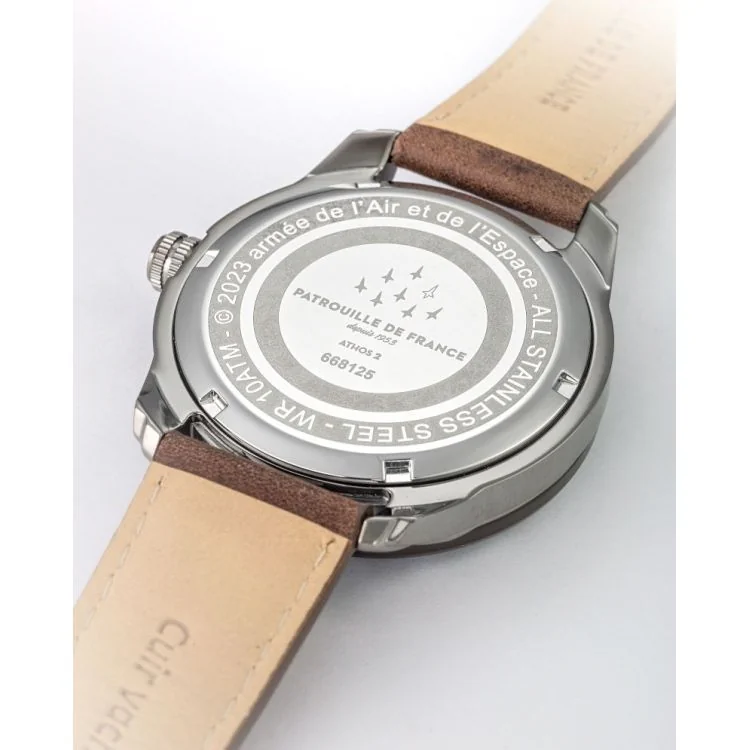 Dos Montre Aviateur Patrouille de France - Athos 2 - Dateur - Cuir Marron