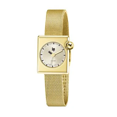 Montre LIP - Mach 2000 - Mini Square - Maille Milanaise Doré