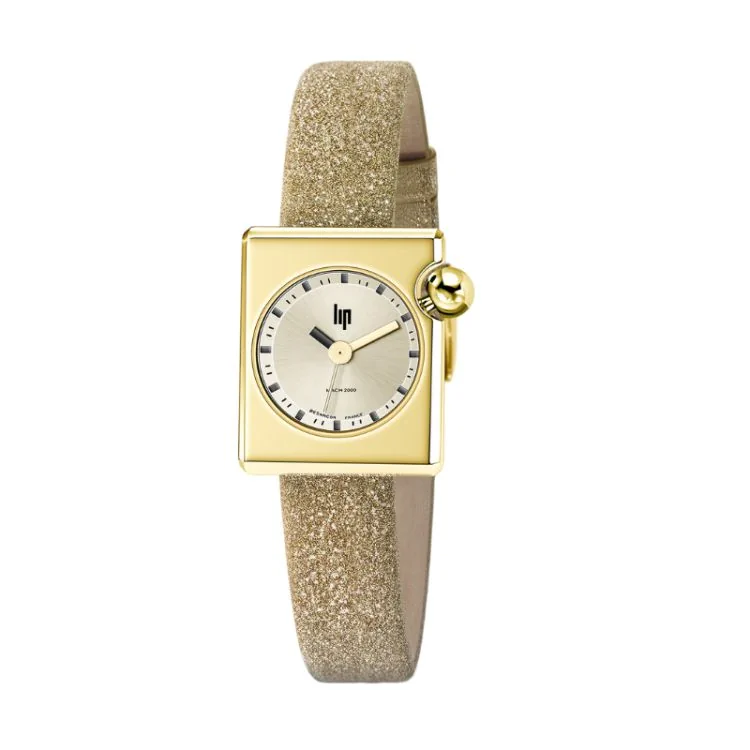 Montre LIP - Mach 2000 - Mini Square - Cuir Doré Pailleté