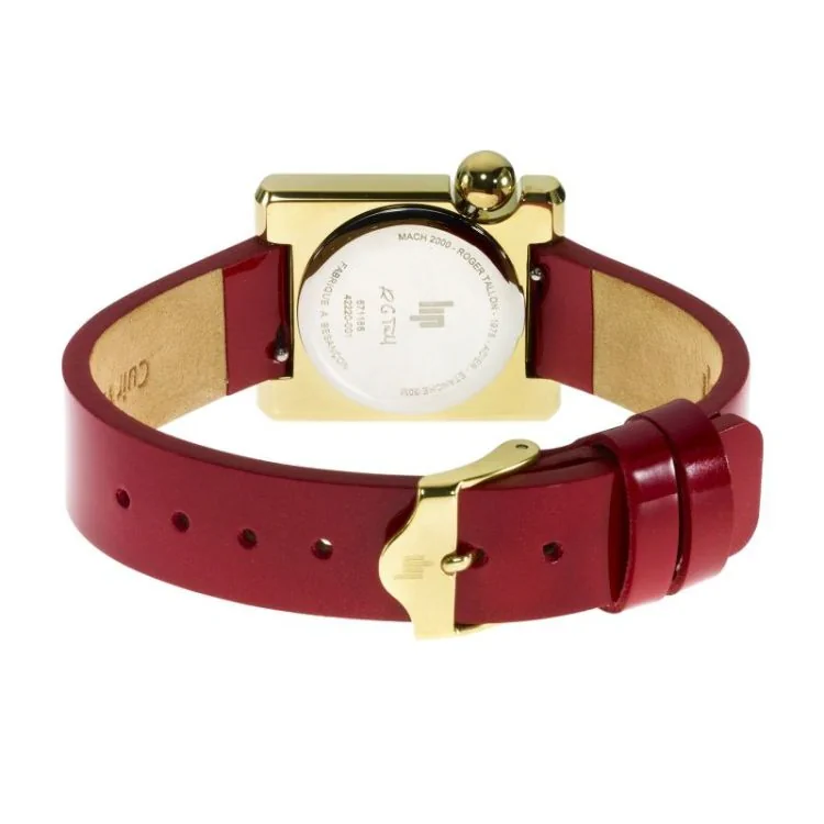 LIP - Montre LIP - Mach 2000 - Mini Square - Cadran Doré - Cuir Rouge Lisse