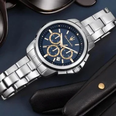 Cadran Montre Maserati - Successo - Chronographe - Cadran Bleu et Doré - R8873621038