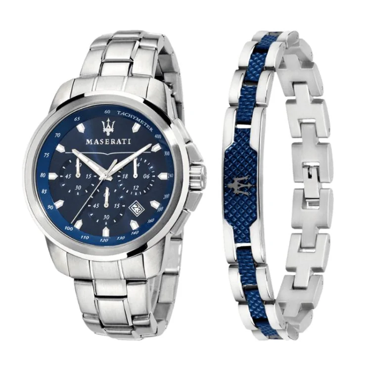Coffret Montre Maserati - Successo - Argenté et Bleu - R8851121016
