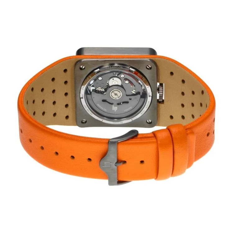 Dos Montre LIP - Big TV - Squelette Automatique - Cuir Orange Perforé