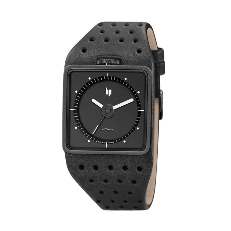 Montre LIP - Big TV - Squelette Automatique - Cuir Noir Perforé