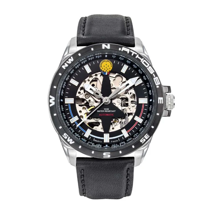 Montre Aviateur Patrouille de France - Athos 8 - Automatique Squelette - Cuir Noir