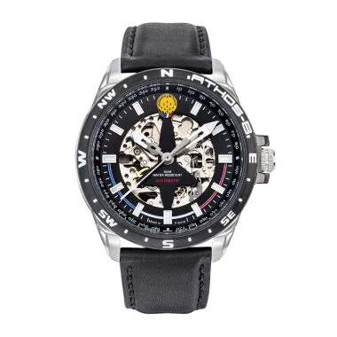 Montre Aviateur Patrouille de France - Athos 8 - Automatique Squelette - Cuir Noir