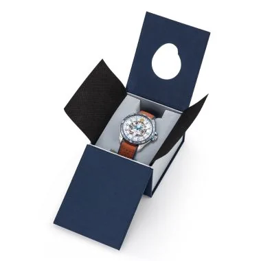Coffret Montre Aviateur Patrouille de France - Athos 8 - Automatique Squelette - Cuir Marron et Bleu