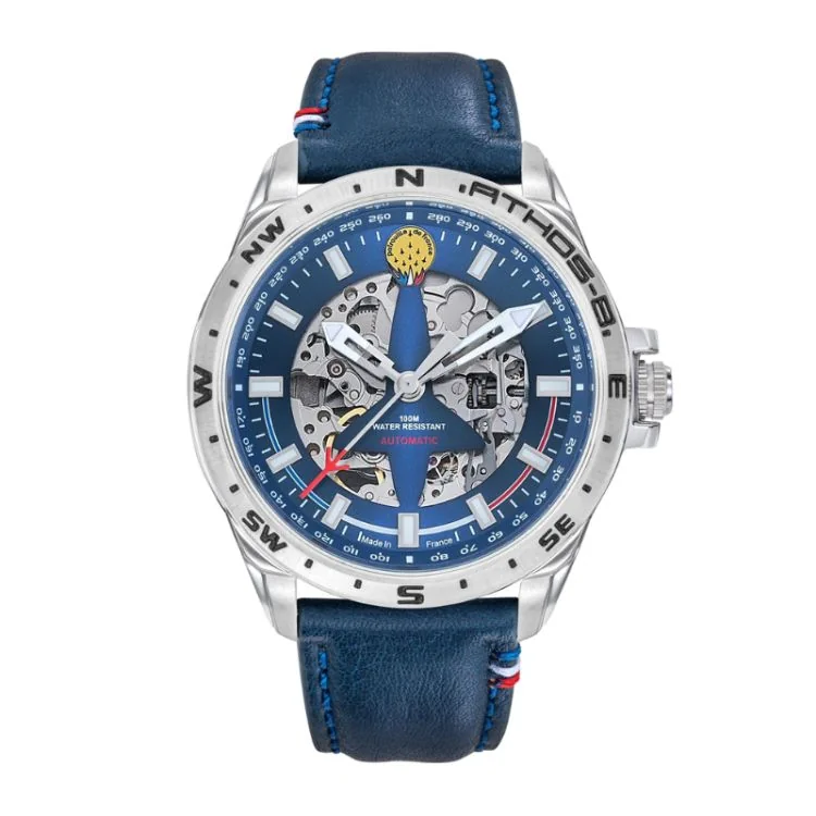 Montre Patrouille de France - Aviateur - Athos 8 - Automatique Squelette - Cuir Bleu