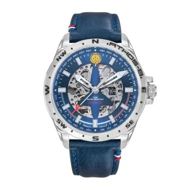 Montre Patrouille de France - Aviateur - Athos 8 - Automatique Squelette - Cuir Bleu