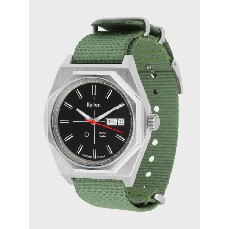 Profil Montre Kelton - Octogone - Vintage - Automatique - Nato Kaki Noir