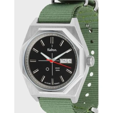 Cadran Montre Kelton - Octogone - Vintage - Automatique - Nato Kaki Noir