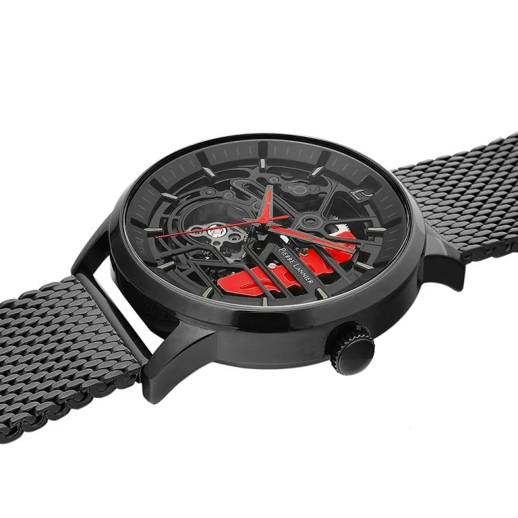 Profil Montre Pierre Lannier - Paddock - Automatique - Squelette - Maille Milanaise Rouge