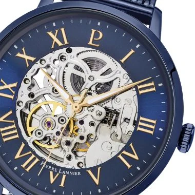 Cadran Montre Pierre Lannier - Automatic - Squelette - Maille Milanaise Bleu