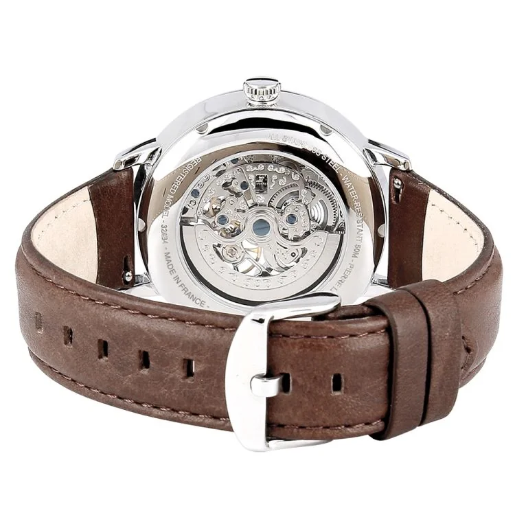 Dos Montre Pierre Lannier - Automatic - Squelette - Cuir Marron