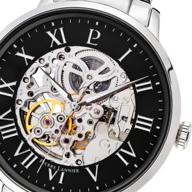 Cadran Montre Pierre Lannier - Automatic - Squelette - Acier Noir et Argent