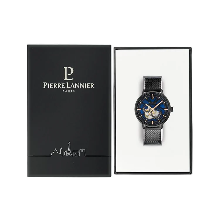Coffret Montre Pierre Lannier - Trio - Cœur Ouvert - Maille Milanaise Noire