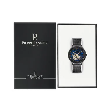 Coffret Montre Pierre Lannier - Trio - Cœur Ouvert - Maille Milanaise Noire