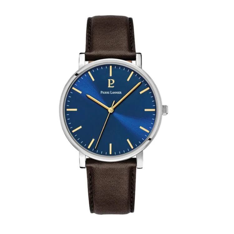 Montre Pierre Lannier - Essential - Cadran Bleu - Cuir Marron