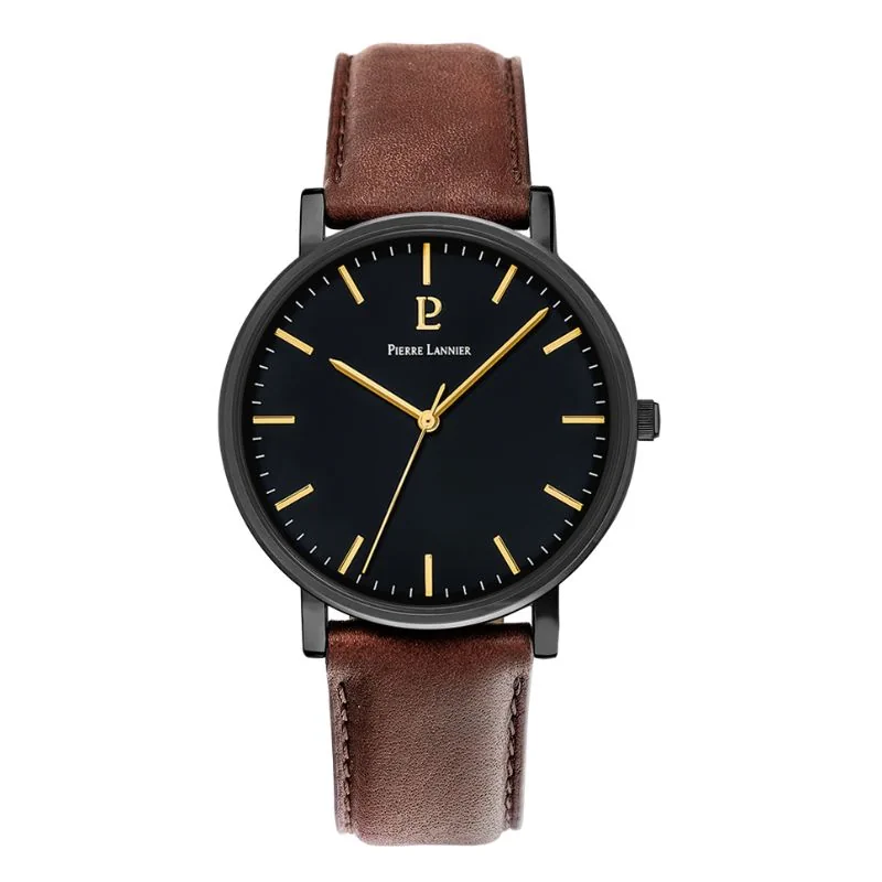 Pierre Lannier Essential Cadran Noir Cuir Marron 218F4