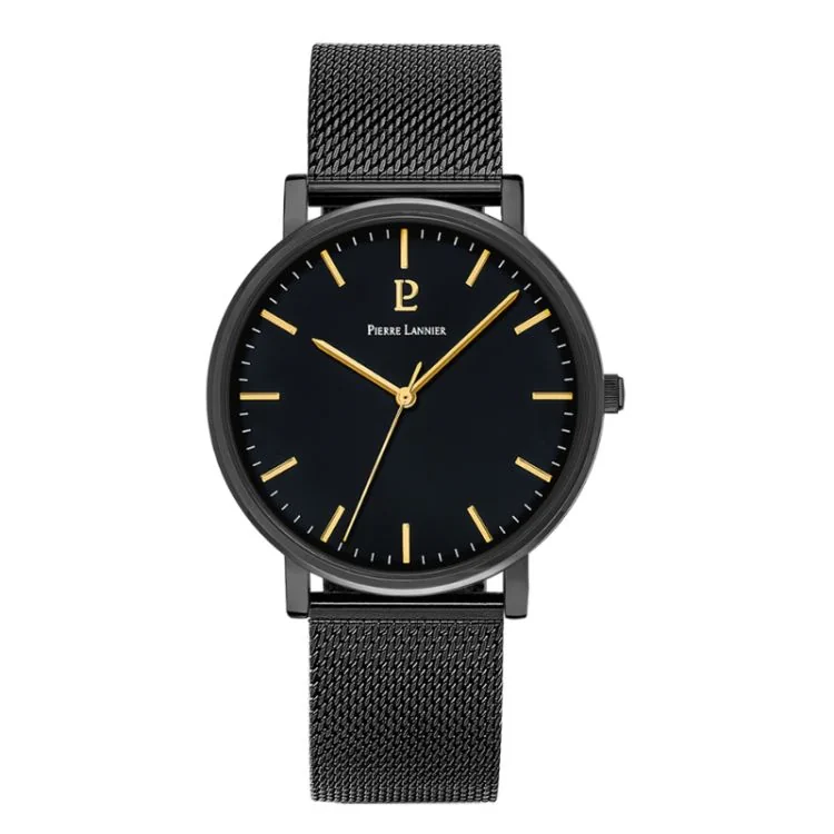 Montre Pierre Lannier - Essential - Cadran Noir - Maille Milanaise Noire