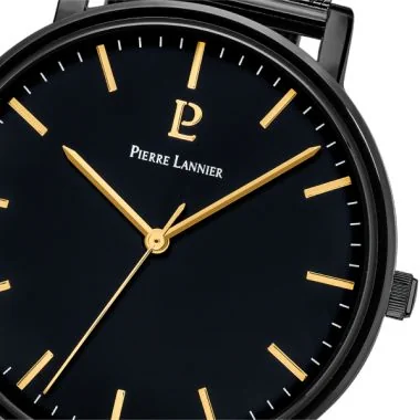 Cadran Montre Pierre Lannier - Essential - Cadran Noir - Maille Milanaise Noire