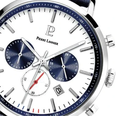 Cadran Montre Pierre Lannier - Barron - Chronographe - Cuir Bleu