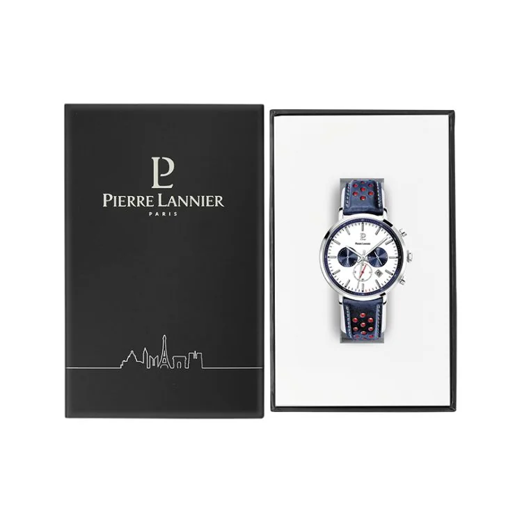 Coffret Montre Pierre Lannier - Barron - Chronographe - Cuir Bleu