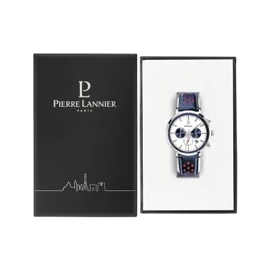 Coffret Montre Pierre Lannier - Barron - Chronographe - Cuir Bleu