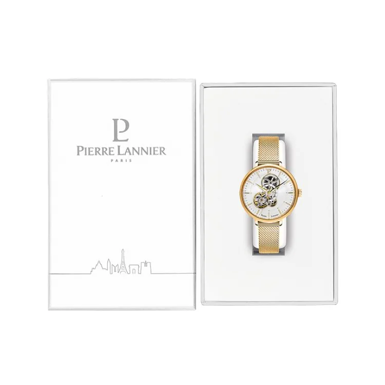 Coffret Montre Pierre Lannier - Mélodie - Squelette - Maille Milanaise Doré