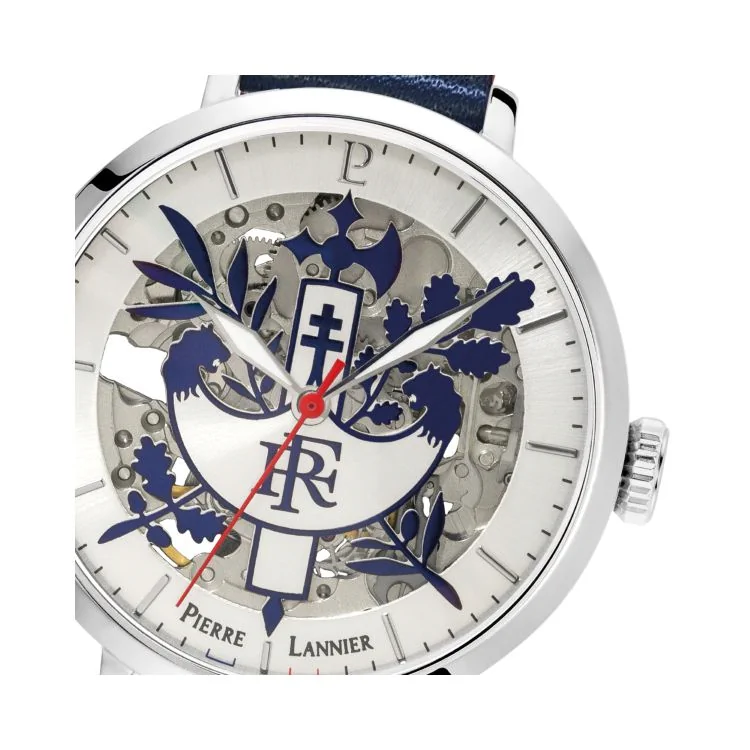 Cadran Montre Pierre Lannier - Elysée - Squelette - Automatique - Cuir Bleu