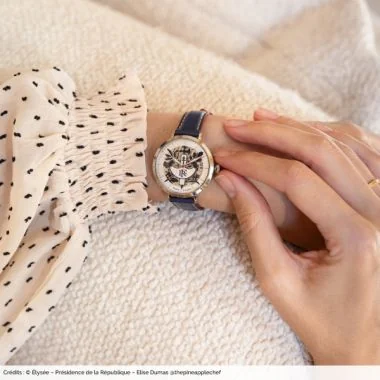 Portée Montre Pierre Lannier - Elysée - Squelette - Automatique - Cuir Bleu
