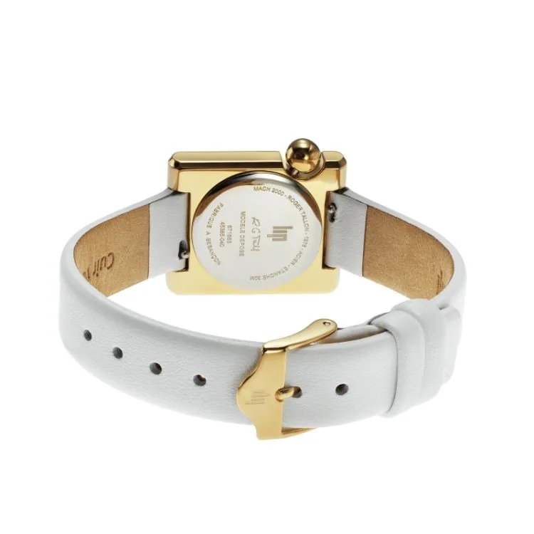 Dos Montre LIP - Mach 2000 - Mini Square - Cuir Blanc Cadran Doré