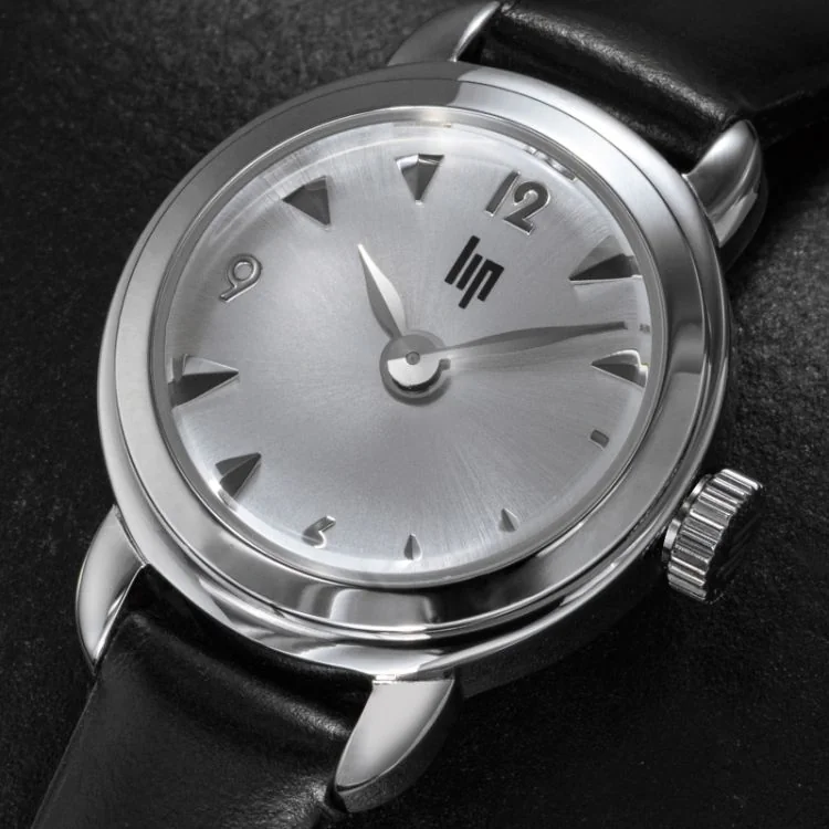 Cadran Montre LIP - Henriette - Cuir Noir Cadran Argent