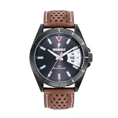 Montre Ruckfield - Classique - Dateur - Cuir Perforé Marron