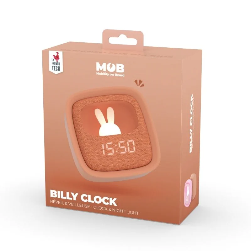 Réveil et Veilleuse pour Enfant Billy Clock - Motif Lapin - Face Avant Tissu - Cadre Plastique - MOB - Bleu nuit - Enfant - 34.90