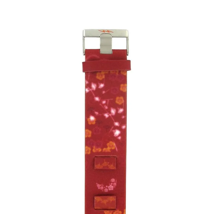 LIP - Bracelet de Montre LIP - Cuir Rouge à Motif Floraux - 14 mm