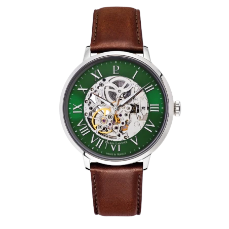 Montre Pierre Lannier - Automatic - Squelette - Cuir Marron Cadran Vert
