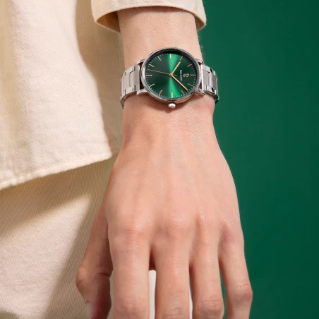 Portée Montre Pierre Lannier - Essential - Cadran Vert - Acier Argent