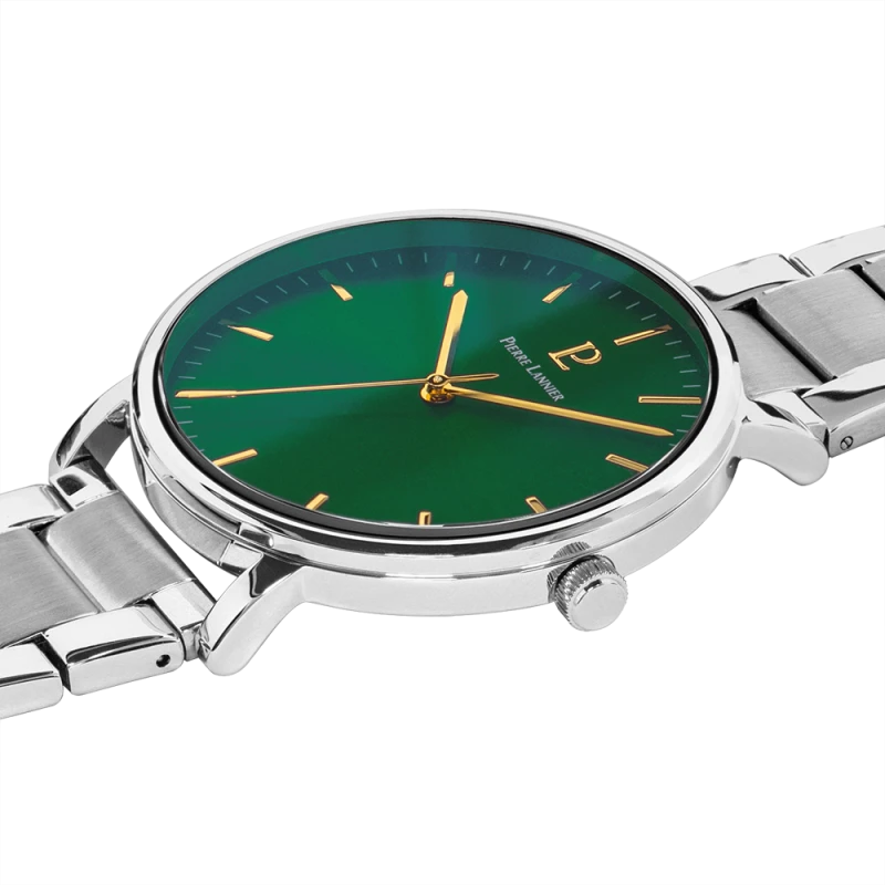 Cadran Montre Pierre Lannier - Essential - Cadran Vert - Acier Argent