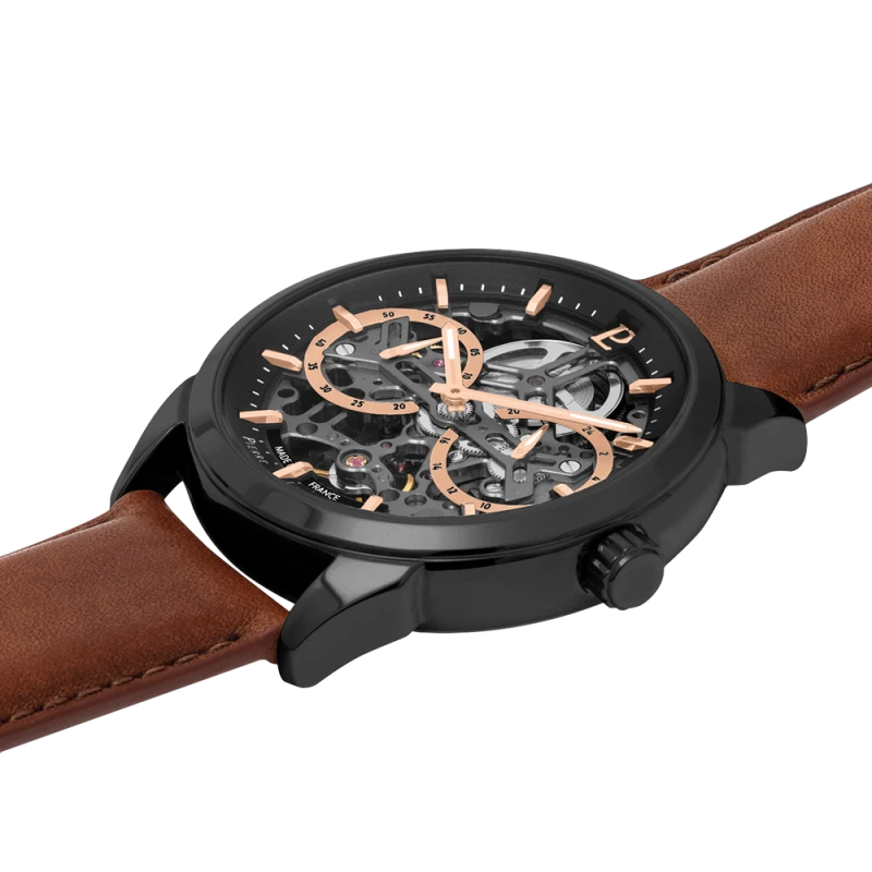 Cadran Montre Pierre Lannier - Monarck - Automatique - Squelette - Cuir Marron