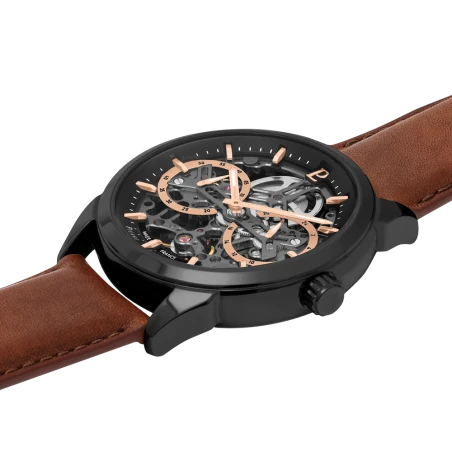Cadran Montre Pierre Lannier - Monarck - Automatique - Squelette - Cuir Marron