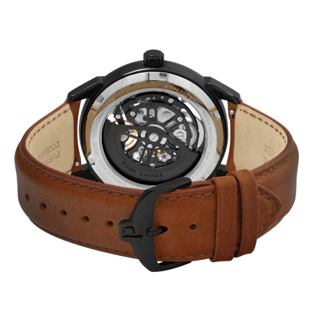 Dos Montre Pierre Lannier - Monarck - Automatique - Squelette - Cuir Marron