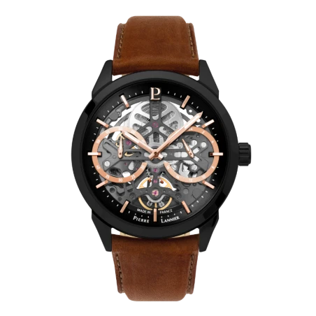 Montre Pierre Lannier - Monarck - Automatique - Squelette - Cuir Marron