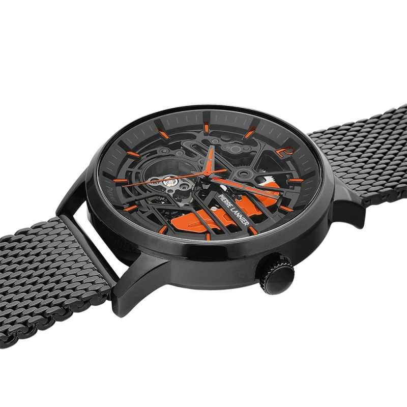 Profil Montre Pierre Lannier - Paddock - Automatique - Maille Milanaise Orange - 22mm
